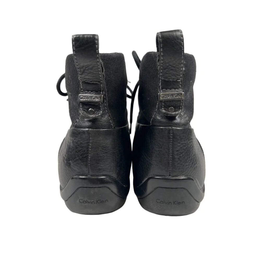 Calvin Klein Men's Black Leather Lace Up Square Toe Ankle Boots - 11